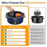 Sunvivi 6 Quart Programmable Slow Cooker with 2 in 1 Silicone Liners, Multi-Cooker Food Warmer with Digital Timer, Adjustable Tempature Control, Dishwasher Safe Parts, Blue