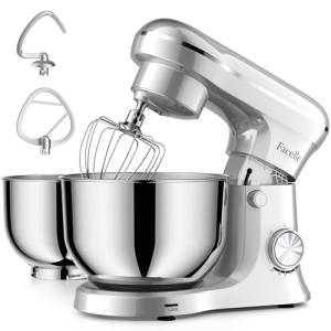 Facelle Tilt-Head Stand Mixer, 5QT+6QT Stainless Steel Two Bowls, 10 Speeds Kitchen Electric Food Mixer with Egg Whisk, Dough Hook, Beater, Dishwasher-Safe Attachment, Ideal Gift for Mom