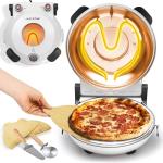 NutriChef Electric Pizza Oven | 1200W Countertop Pizza Maker with Temperature Control & Thermometer | Viewing Window for Precise Cooking | Heats up to 800˚F | Easy to Clean Non-Stick Coating | White