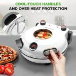 NutriChef Electric Pizza Oven | 1200W Countertop Pizza Maker with Temperature Control & Thermometer | Viewing Window for Precise Cooking | Heats up to 800˚F | Easy to Clean Non-Stick Coating | White