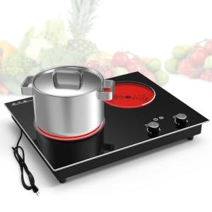 VBGK Electric Cooktop,2100W Built-in & Countertop 2 Burner Electric Cooktop,Electric Stove Top with10 Heating Level, Timer & Kid Safety Lock, LED Knob Touch Control Electric Burner with Plug
