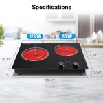 VBGK Electric Cooktop,2100W Built-in & Countertop 2 Burner Electric Cooktop,Electric Stove Top with10 Heating Level, Timer & Kid Safety Lock, LED Knob Touch Control Electric Burner with Plug