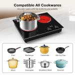 VBGK Electric Cooktop,2100W Built-in & Countertop 2 Burner Electric Cooktop,Electric Stove Top with10 Heating Level, Timer & Kid Safety Lock, LED Knob Touch Control Electric Burner with Plug