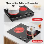 VBGK Electric Cooktop,2100W Built-in & Countertop 2 Burner Electric Cooktop,Electric Stove Top with10 Heating Level, Timer & Kid Safety Lock, LED Knob Touch Control Electric Burner with Plug