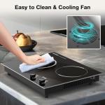 VBGK Electric Cooktop,2100W Built-in & Countertop 2 Burner Electric Cooktop,Electric Stove Top with10 Heating Level, Timer & Kid Safety Lock, LED Knob Touch Control Electric Burner with Plug