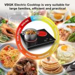 VBGK Electric Cooktop,2100W Built-in & Countertop 2 Burner Electric Cooktop,Electric Stove Top with10 Heating Level, Timer & Kid Safety Lock, LED Knob Touch Control Electric Burner with Plug