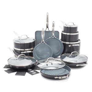 GreenPan 22 Piece Valencia Pro Ceramic Nonstick Cookware Set, PFAS-Free, Induction Ready, Hard Anodized Pots & Pans with Lids, Compatible on All Cooktops, Dishwasher & Oven Safe, Gray