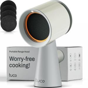TUCO Portable Range Hood, Desktop Kitchen Exhaust Fan with 3 Speeds, Triple Filter Polymer, Aluminum & Carbon, Low Noise, Oil Collection Cup, Smoke Air Purifier for Indoor BBQ (Grey)