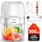 KitchekShop Electric Garlic Chopper, 300ML Portable Cordless Mini Food Processor, Rechargeable Vegetable Chopper Blender for Nuts Chili Onion Minced Meat and Spices BPA-Free(White)