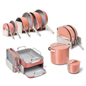 Caraway 31-Piece Ceramic Cookware Bundle - Fry Pans, Saucepans, Sauté Pan, Dutch Oven, Petite Cooker, Stir Fry, Rondeau, Stock Pot, Grill & Griddle Pans, Roasting Pan, Racks, Organizers - Perracotta