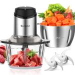 Food Processor, Meat Grinder Vegetable Chopper for Home Use, Sovyime Small Food Chopper with 2 Bowls(8 Cup) & 2 Bi-Level Blades. 350W Electric Meat Chopper for Onion, Baby Food, Garlic, Nuts, Fruit
