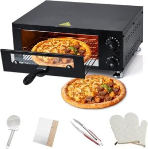 Heavy-Duty 12" Commercial Pizza Oven with Viewing Window | 1100W Stainless Steel Sealed Chamber & Timer | for Fast Food, Catering, Mall Kiosk | Countertop Electric Baking System