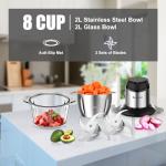 Food Processor, Meat Grinder Vegetable Chopper for Home Use, Sovyime Small Food Chopper with 2 Bowls(8 Cup) & 2 Bi-Level Blades. 350W Electric Meat Chopper for Onion, Baby Food, Garlic, Nuts, Fruit