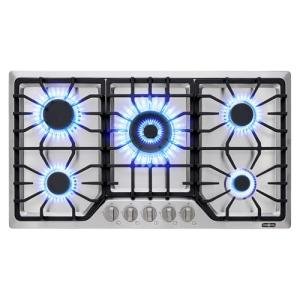 AMZRVSTUDIO 30 inch Gas Cooktop with 5 Italy SABAF Powerful Burners.Max 48,300 BTU/hr Built-in Gas Stove top of 304 Stainless steel,NG/LPG Convertible,ETL.