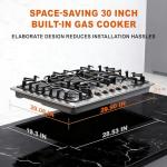 AMZRVSTUDIO 30 inch Gas Cooktop with 5 Italy SABAF Powerful Burners.Max 48,300 BTU/hr Built-in Gas Stove top of 304 Stainless steel,NG/LPG Convertible,ETL.