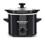 Elite Gourmet MST239X Electric Round Slow Cooker, Adjustable Temp, Entrees, Sauces, Stews & Dips, Dishwasher Safe Glass Lid & Crock, 2 Quart, Black