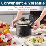 Elite Gourmet MST239X Electric Round Slow Cooker, Adjustable Temp, Entrees, Sauces, Stews & Dips, Dishwasher Safe Glass Lid & Crock, 2 Quart, Black