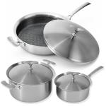 Stainless Steel Ceramic Cookware Set 6Pcs Pots and Pans Set Non Stick Steam-Return Lids 5 Ply Induction Non-Toxic Oven Safe Professional Kitchen Cooking Heavy Chef Quality | PFOA,PTFE & PFOS Free