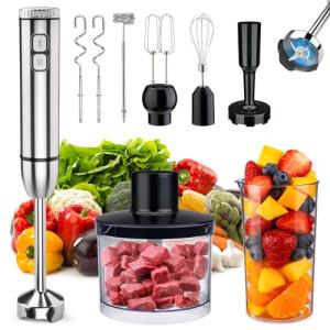 YODHOSA Immersion 8 in 1 Hand Blender 25 Speed & Turbo Mode Handheld Blenders Electric Sitck Blender with Beaker Chopper Milk Frother Frother Grinder and Mixer