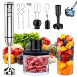 YODHOSA Immersion 8 in 1 Hand Blender 25 Speed & Turbo Mode Handheld Blenders Electric Sitck Blender with Beaker Chopper Milk Frother Frother Grinder and Mixer