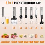 YODHOSA Immersion 8 in 1 Hand Blender 25 Speed & Turbo Mode Handheld Blenders Electric Sitck Blender with Beaker Chopper Milk Frother Frother Grinder and Mixer