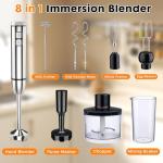 YODHOSA Immersion 8 in 1 Hand Blender 25 Speed & Turbo Mode Handheld Blenders Electric Sitck Blender with Beaker Chopper Milk Frother Frother Grinder and Mixer