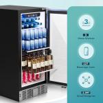 EUHOMY Beverage Refrigerator 15 Inch, Under Counter 127 Can Beverage Fridge with Stainless Steel Door, Beverage Cooler Built-in and Undercounter Drink Fridge - Soda Cola