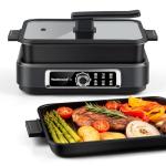 Slow Cooker, Techwood 7.5-Quart Multi-Cooker with 5-Level Heat Settings, Come with Non-stick Skillet Pan & Cooking Pot, Dishwasher Safe, Black