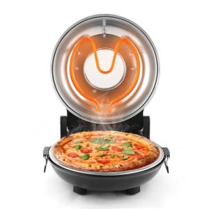 KLAIF 12" Electric Countertop Pizza Oven With Ceramic Stone, Dual Adjustable Temperature Control, Includes 4 Pizza Tools, LMC-Black