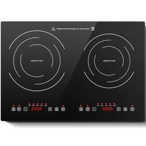 Induction Cooktop with 2 Burners, Horizontal Electric Stove, Built-In Induction Cooker, 1800W Sensor Touch Electric Cooktop, 18 Power Levels, Timer, Safety Lock, 120V, 20 Inch