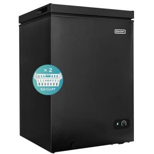 EUHOMY 5.0 Cu.Ft Chest Freezer with Removable Basket, Deep Freezer Adjustable 7 Thermostat, Quiet Mini Freezer Free-Standing Top Door, Energy Saving for Apartment/Garage/Basement/Dorm/Home,Black