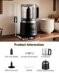 Food Chopper, 4 Cup Mini and Fast Food Processor, Electric Meat Grinder with 2 Speed, 4 Stainless Steel Blades, and Whisk, 400W Power for Chopping, Mixing, Emulsifying, Puree and Whisking, BPA-Free