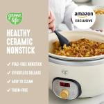 GreenLife 8QT Slow Cooker, Non-Toxic PFAS-Free Ceramic Nonstick Removable Interior Bowl, Programmable, Family Friendly, Keep Warm, Stovetop & Oven Safe, Dishwasher Safe Crock, Timer, Glass Lid, Cream