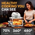 Big Boss 16Qt Large Glass Air Fryer Non Toxic – Family Sized Large Halogen Oven Cooker with 3 Cooking Sections, Stainless Steel Racks, French Fries, Chicken, No Preheat, Self Cleaning, Dishwasher Safe