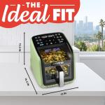 Gourmia Air Fryer 7 QT - Easy View Panoramic Window & Interior Light, Guided Cooking with 12 One-Touch Presets, FryForce 360, Dishwasher Safe Accessories, Green