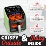 Gourmia Air Fryer 7 QT - Easy View Panoramic Window & Interior Light, Guided Cooking with 12 One-Touch Presets, FryForce 360, Dishwasher Safe Accessories, Green