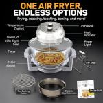 Big Boss 16Qt Large Glass Air Fryer Non Toxic – Family Sized Large Halogen Oven Cooker with 3 Cooking Sections, Stainless Steel Racks, French Fries, Chicken, No Preheat, Self Cleaning, Dishwasher Safe