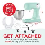DASH Tilt-Head 3.5qt Stand Mixer 12 Speeds with Paddle, Dough Hook, and Whisk Attaachments- Aqua