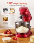 VEVOR Stand Mixer, 3 QT Electric Kitchen Mixer, 300W Dough-Mixer, 10 Speeds Tilt-head Food-Mixer with Stainless Steel Bowl, Dough Hook, Whisk, Beater, for Baking, Mixing, Whipping & Kneading, Red