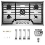 Empava 36 Inch Built-in Gas Cooktop with 5 Sealed SABAF Burners, Stainless Steel Surface, Ion Ignition, LPG/NG Convertible, Flame Failure Protection, Dishwasher Safe Grates