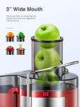 Juicer Machine, 800W Centrifugal Juicer Extractor with Wide Mouth 3” Feed Chute for Fruit Vegetable, Easy to Clean, Stainless Steel, BPA-free (Red)