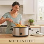 Kitchen Elite 7 Quart Slow Cooker for Large Families, Stainless Steel Crock Pot with 3 Heat Settings, Dishwasher-Safe Ceramic Pot & Tempered Glass Lid