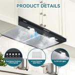 30 Inch Range Hood Under Cabinet Convertible Ducted/Ductless - 550CFM 3-Speed Black Kitchen Vent Hood with Touch Control, 2 LED Lights, 6-Layer Stainless Steel Grease Filters & Charcoal Filter