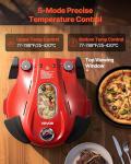 VEVOR Pizza Oven, 12 in Electric Pizza Maker, 1200W Electric Pizzas Cooker with Cordierite Stone, 5-Mode Temperature Control, Viewing Window for Precise Cooking, Heats up to 788 ˚F, for Home (Red)