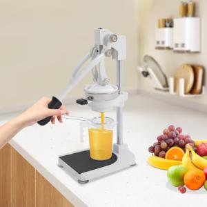 Hand Press Juicer Machine, Stainless Steel Lemon Squeezer Manual Press Heavy Duty Commercial Lemon Squeezer Manual with Double Press Head & Suction Cups for Oranges，Filter Bags | Measuring Cup