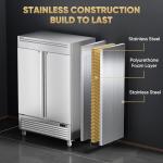 Coolski 54"W Commercial Freezer, -13℉ ~-5℉, 49 Cu.Ft 2 Door Reach-In Stainless Steel Upright Freezer for Restaurant, Cafe, Shop, Business, 8 Adjustable Shelves
