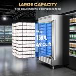 Coolski 54"W Commercial Freezer, -13℉ ~-5℉, 49 Cu.Ft 2 Door Reach-In Stainless Steel Upright Freezer for Restaurant, Cafe, Shop, Business, 8 Adjustable Shelves