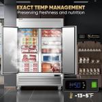Coolski 54"W Commercial Freezer, -13℉ ~-5℉, 49 Cu.Ft 2 Door Reach-In Stainless Steel Upright Freezer for Restaurant, Cafe, Shop, Business, 8 Adjustable Shelves