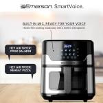 Emerson SmartVoice 5.3QT 6-in-1 Air Fryer, 1000+ Voice Control Commands, 100+ Recognized Food, No APP, No WIFI, No Setup, Nonstick Basket, Air Fry, Bake, Reheat, Dehydrate, 1500W