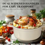 Overmont Enameled Cast Iron Dutch Oven - 5QT Pot with Lid Cookbook & Cotton Potholders - Heavy-Duty Cookware for Braising, Stews, Roasting, Bread Baking Cream white